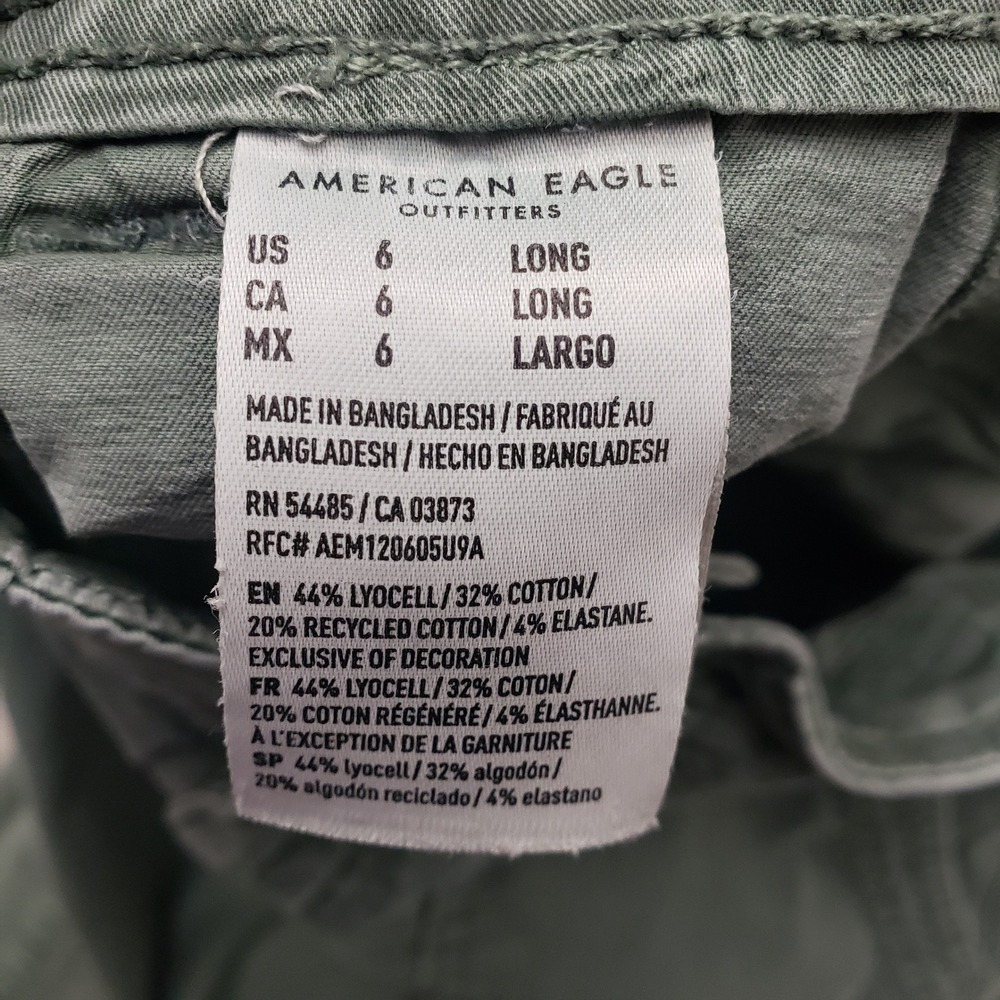 American Eagle Pants Womens 6 Long Green Stove Pipe Wide Leg Pockets Preppy - Picture 8 of 12